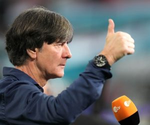 epa09296535 Head coach of Germany Joachim Loew gives the thumb up before the UEFA EURO 2020 group F preliminary round soccer match between Germany and Hungary in Munich, Germany, 23 June 2021.  EPA/Matthias Schrader / POOL (RESTRICTIONS: For editorial news reporting purposes only. Images must appear as still images and must not emulate match action video footage. Photographs published in online publications shall have an interval of at least 20 seconds between the posting.)