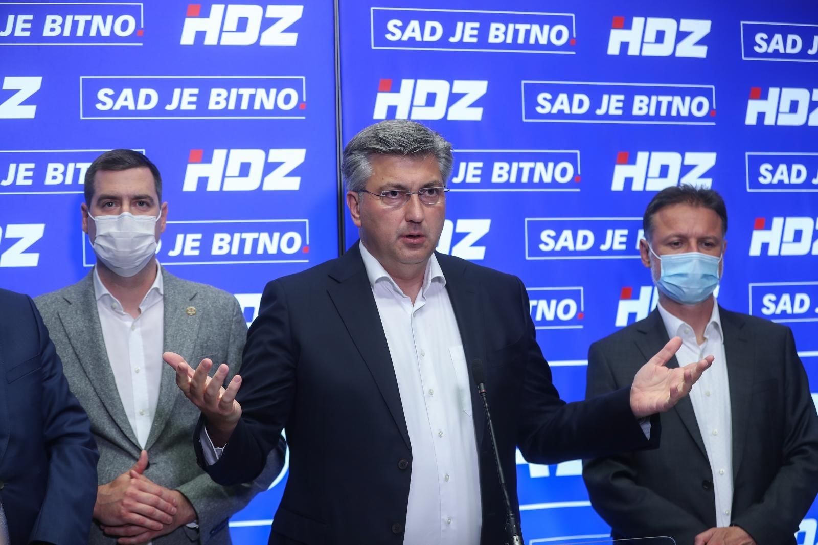 30.05.2021., Zagreb - Predsjednik  Vlade RH i HDZ-a Andrej Plenkovic  komentirao je rezultate lokalnih izbora. Photo: Zeljko Lukunic/PIXSELL
