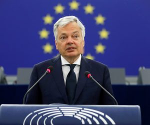 Plenary session at the European Parliament in Strasbourg European Commissioner for Justice Didier Reynders delivers his speech at the European Parliament in Strasbourg, France June 8, 2021. Jean-Francois Badias/Pool via REUTERS POOL