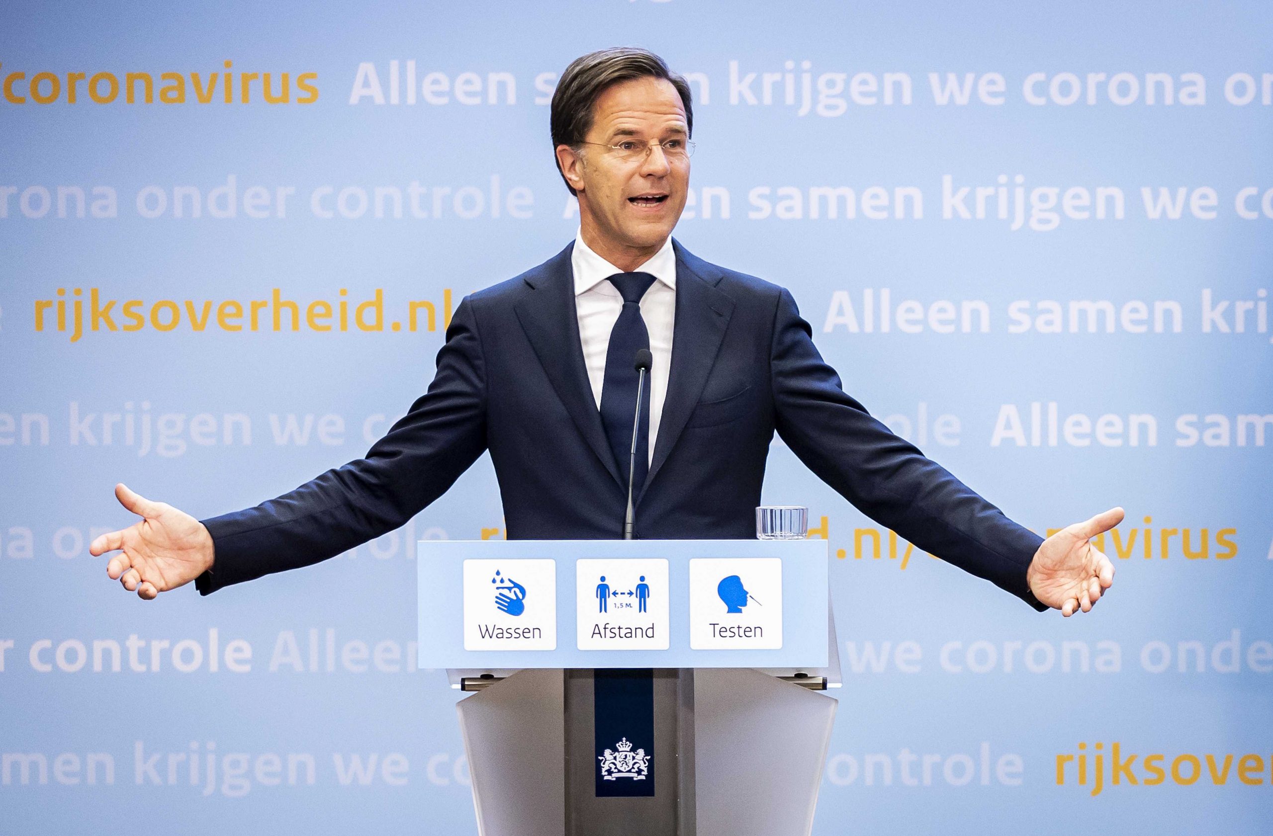 epa09283734 Dutch Outgoing Prime Minister Mark Rutte during a press conference in the Hague, the Netherlands, 18 June 2021. The cabinet announces accelerated relaxation of the coronavirus measures.  EPA/REMKO DE WAAL