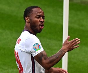 epa09294081 Raheem Sterling of England celebrates after scoring the 1-0 lead during the UEFA EURO 2020 group D preliminary round soccer match between the Czech Republic and England in London, Britain, 22 June 2021.  EPA/Neil Hall / POOL (RESTRICTIONS: For editorial news reporting purposes only. Images must appear as still images and must not emulate match action video footage. Photographs published in online publications shall have an interval of at least 20 seconds between the posting.)
