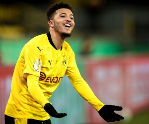 epa09314984 (FILE) - Dortmund's Jadon Sancho reacts during the German DFB Cup round of 16 soccer match between Borussia Dortmund and SC Paderborn 07 in Dortmund, Germany, 02 February 2021 (re-issued on 01 July 2021). England winger Jadon Sancho is set to join English Premier League soccer club Manchester United for a reported transfer fee of about 73 million pound (84.8 million euro), after Manchester United reached an agreement with German Bundesliga side Borussia Dortmund on 30 June 2021.  EPA/FRIEDEMANN VOGEL *** Local Caption *** 56666680