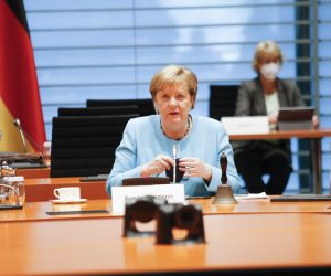 epa09343552 Angela Merkel arrives for the weekly cabinet meeting at the Chancellery in Berlin, Germany, 14 July 2021.  EPA/GEORG WENZEL / POOL