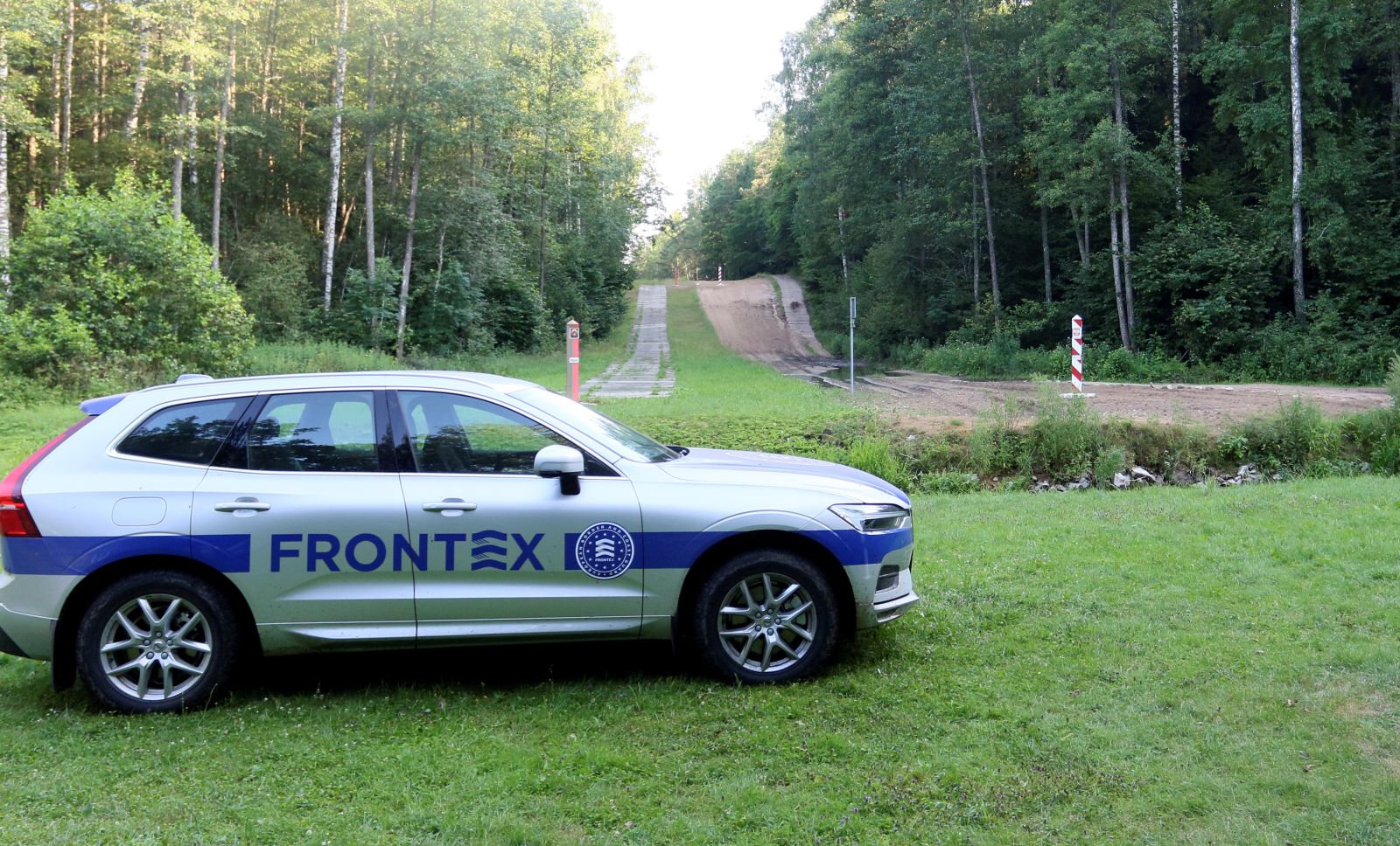 epa09353885 A vehicle of the European Union border agency Frontex  in Kapciamiestis BCU, Lithuania, 19 July 2021. The European Union border agency Frontex is deploying 60 border guards to control the flows of illegal migrants from Belarus crossing the Lithuanian border. Over 1,900 migrants have been detained in Lithuania so far this year. Most of the migrants are from Iraq who have flown to Belarus on direct flights from Baghdad and Istanbul.  EPA/STR