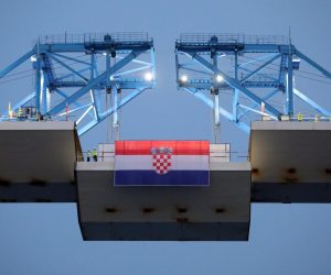 28.07.2021.  Komarna - Svecanost spajanja posljednjeg segmenta konstrukcije Peljeskog mosta.

Photo: Grgo Jelavic/PIXSELL