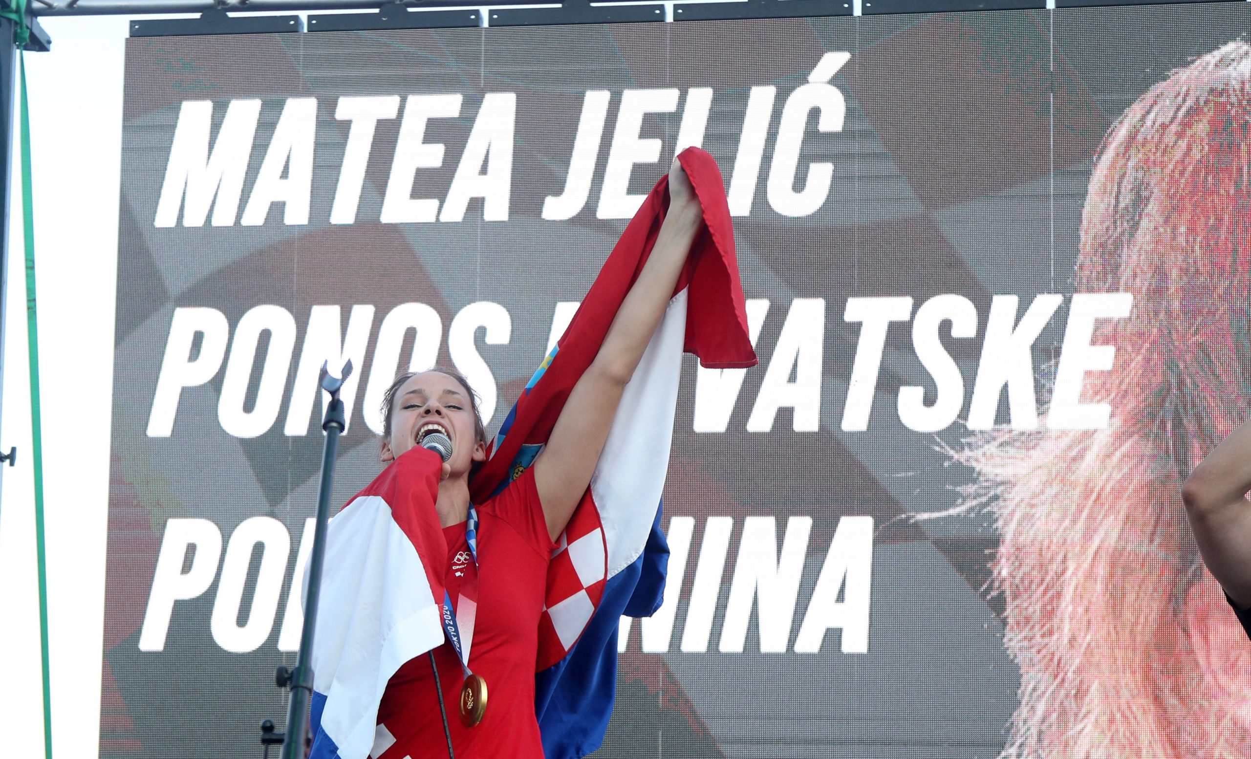 30.07.2021., Knin - U Kninu organiziran svecani docek Matee Jelic koja je osvojila zlatnu medalju u teakwondou.
Photo: Dusko Jaramaz/PIXSELL