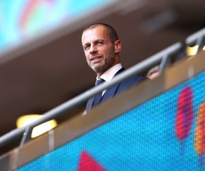 Euro 2020 - Semi Final - England v Denmark Soccer Football - Euro 2020 - Semi Final - England v Denmark - Wembley Stadium, London, Britain - July 7, 2021 UEFA President Aleksander Ceferin in the stands before the match Pool via REUTERS/Catherine Ivill CATHERINE IVILL