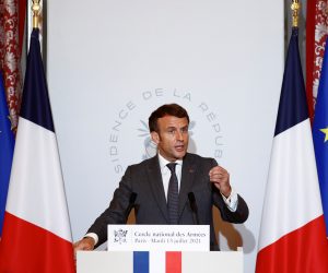 French President Macron delivers a speech to the Military Forces in Paris French President Emmanuel Macron delivers a speech to the French Military Forces at the Cercle des Armees in Paris, France, July 13, 2021. REUTERS/Christian Hartmann/Pool CHRISTIAN HARTMANN