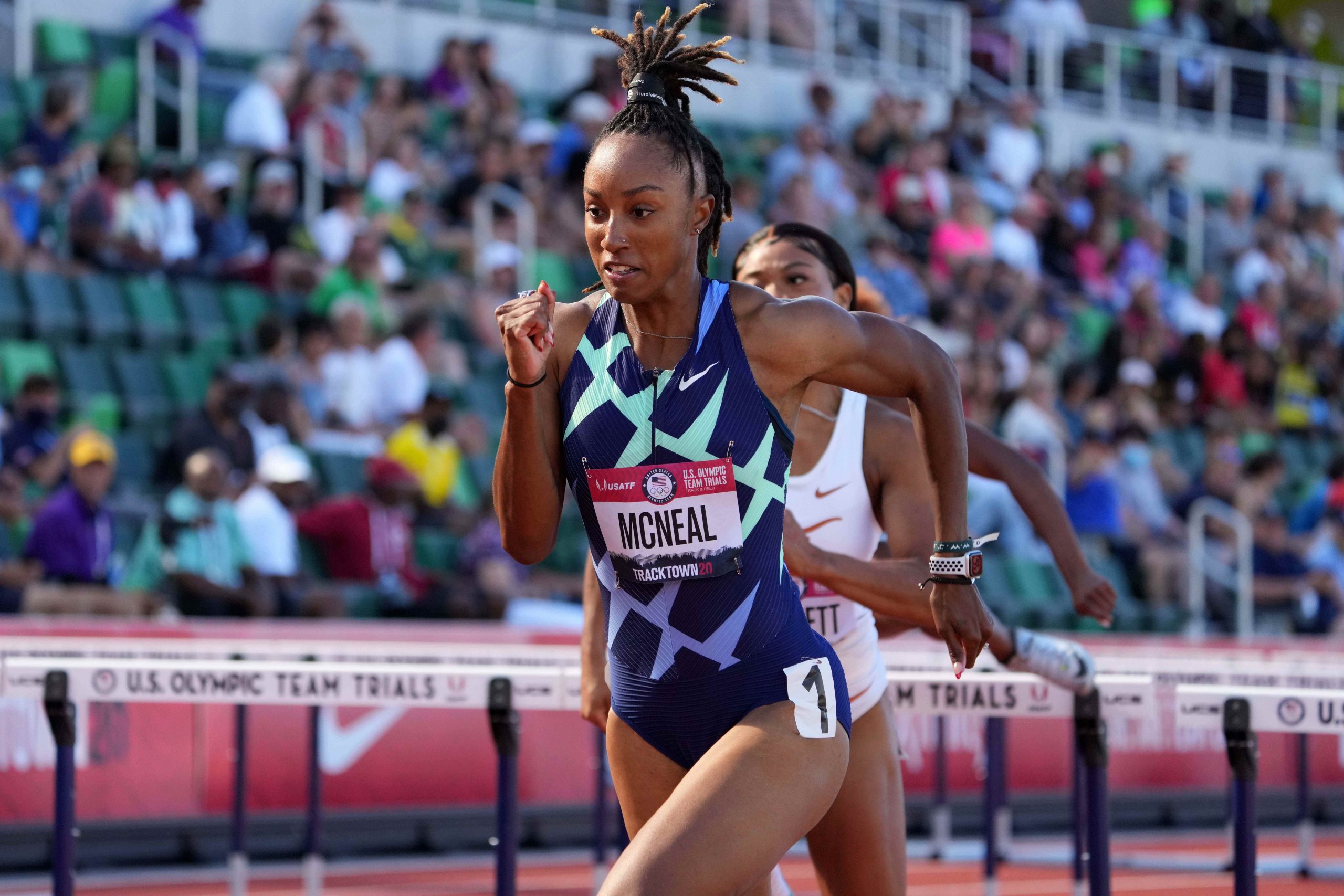 Track & Field: USA Olympic Team Trials Jun 19, 2021; Eugene, OR, USA; Brianna McNeal aka Brianna Rollins wins womens 100m hurdles heat in 12.50  during the US Olympic Team Trials at Hayward Field. Mandatory Credit: Kirby Lee-USA TODAY Sports Kirby Lee
