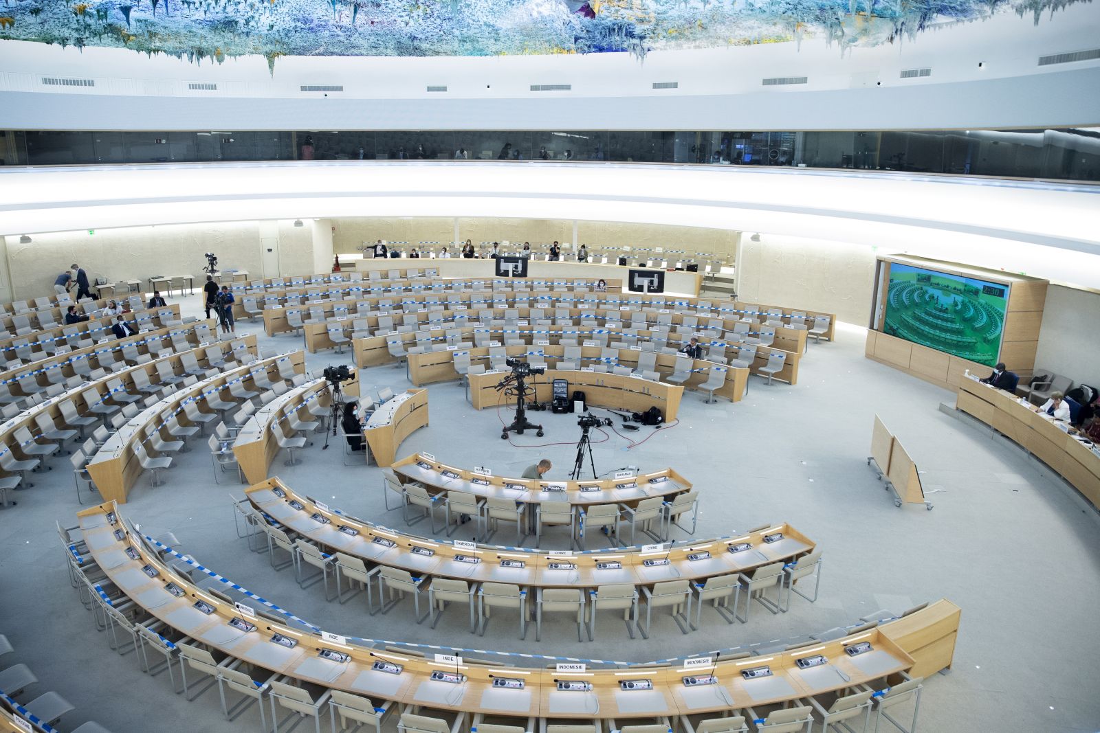 epa09427164 A general view of the assembly, during the Human Rights Council special session to address 'the serious human rights concerns and situation in Afghanistan', at the European headquarters of the United Nations in Geneva, Switzerland, 24 August 2021.  EPA/SALVATORE DI NOLFI