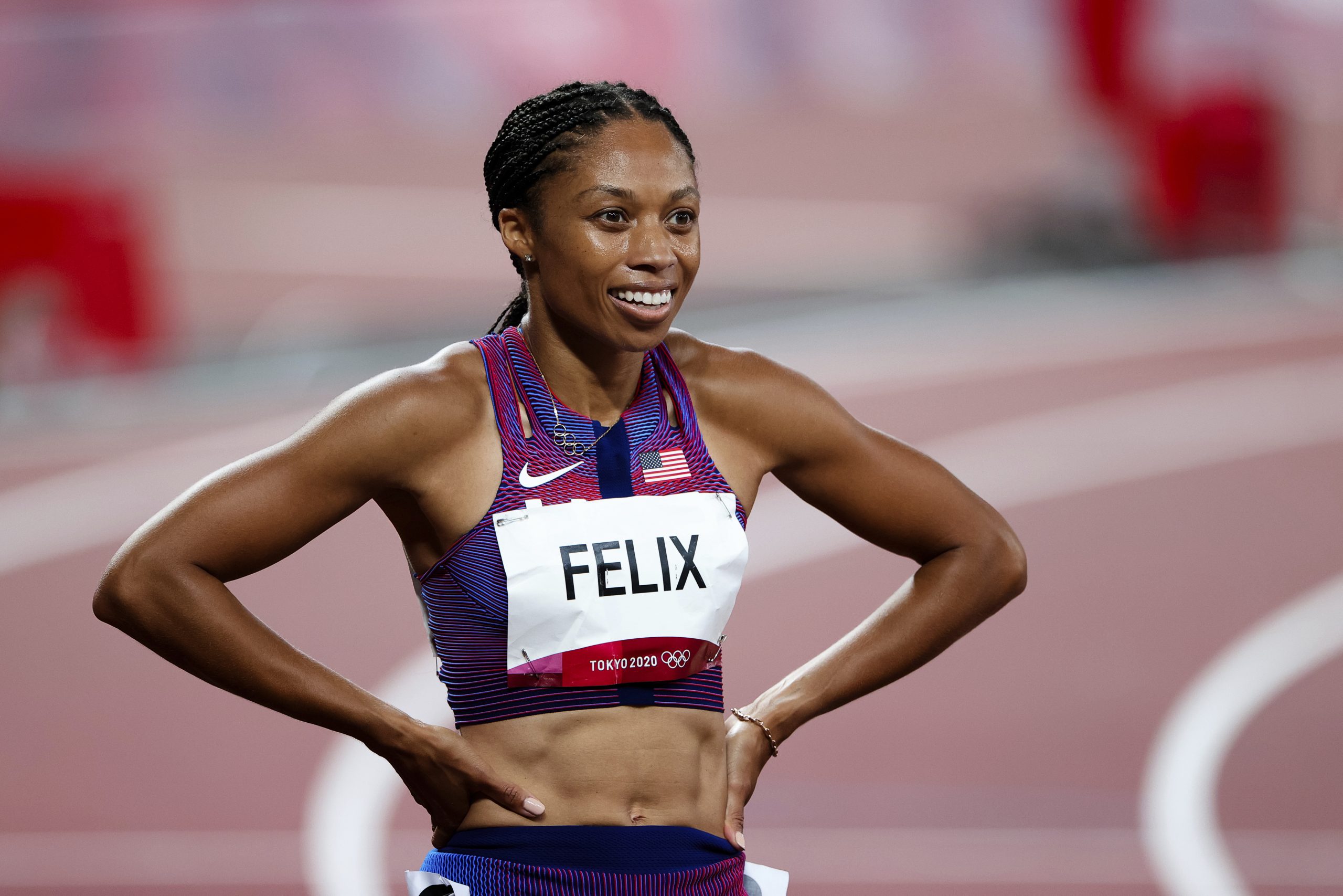 TOKYO, JAPAN - AUGUST 06: Allyson Felix of Team United States during the Women's 400m Final on Day 14 of the Tokyo 2020 Olympic Games at Olympic Stadium on August 06, 2021 in Tokyo, Japan. (Photo by Pete Dovgan/Speed Media/Icon Sportswire) (Icon Sportswire via AP Images)