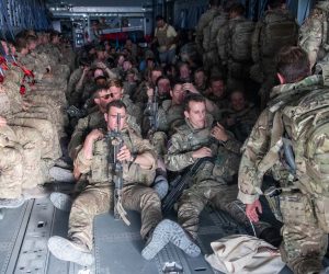 epa09434545 A handout picture provided by the British Ministry of Defence (MOD) shows UK military personnel onboard a A400M aircraft departing Kabul, Afghanistan, 28 August 2021, as part of Operation PITTING. Eligible Afghans are also being evacuated to the UK via the UAE under the Afghan Relocation and Assistance Program (ARAP). Some will land and be processed at RAF Brize Norton (BZZ).  EPA/JONATHAN GIFFORD / BRITISH MINISTRY OF DEFENCE / HANDOUT MANDATORY CREDIT: MOD/CROWN COPYRIGHT HANDOUT EDITORIAL USE ONLY/NO SALES