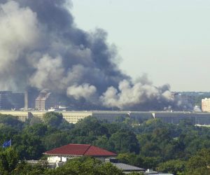 epa09444685 A handout photo made available by the US Department of Veterans Affairs on 14 September 2001 shows the Pentagon burning as viewed from executive offices of the Department of Veterans Affairs in Washington, DC, USA, 11 September 2001 (reissued 03 September 2021). On 11 September 2001, during a series of coordinated terror attacks using hijacked airplanes, two airplanes were flown into the World Trade Center's twin towers causing the collapse of both towers. A third plane targeted the Pentagon and a fourth plane heading towards Washington, DC ultimately crashed into a field. The 20th anniversary of the worst terrorist attack on US soil will be observed on 11 September 2021.  EPA/Robert Turtil / DEPARTMENT OF VETERANS AFFAIRS HANDOUT  HANDOUT EDITORIAL USE ONLY/NO SALES *** Local Caption *** 99292567