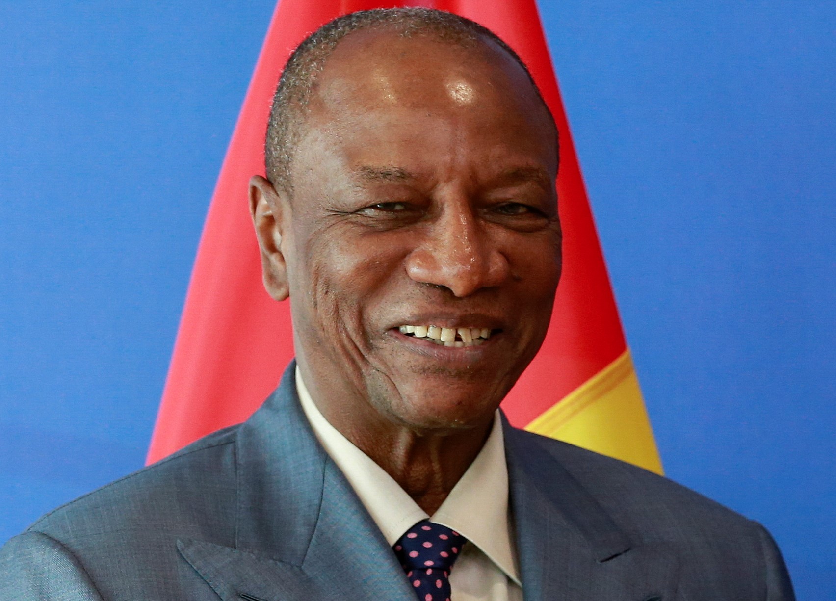 epa09449543 (FILE) - Alpha Conde the President of Guinea prior to a meeting in Brussels, Belgium, 06 June 2017 (reissued 05 September 2021). Several local and international media reports indicate Guinea's President Alpha Conde has been detained by army special forces in Conakry as gunfire was heard on the streets of the centre of Guinea's capital, Conakry, 05 September 2021. A Guinean state television broadcast shows Colonel Mamady Doumbouya saying President Alpha Conde was in custody and warned people to stay indoors.  EPA/OLIVIER HOSLET