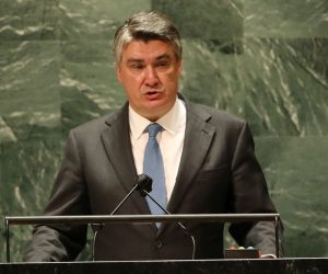 epa09480269 Croatian President Zoran Milanovic addresses the 76th Session of the United Nations General Assembly, at UN headquarters, in New York City, New York, USA, 21 September 2021.  EPA/SPENCER PLATT / POOL