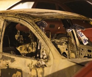 17.12.2020., Trnovac - Izgorjeli automobil u kojemu je policija pronasla karbonizirano tijelo neidentificiranog covjeka. Photo: Marko Dimic/PIXSELL