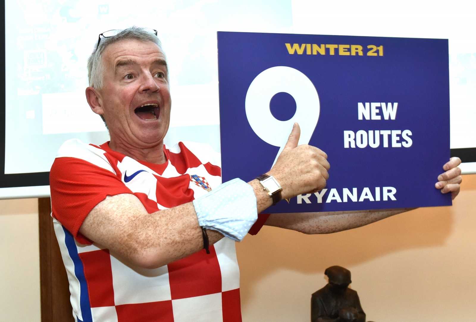 21.09.2021., Zagreb - Michael O'Leary iz Ryanaira predstavio je devet novih odredista iz Zagreba.
Photo: Davorin Visnjic/PIXSELL