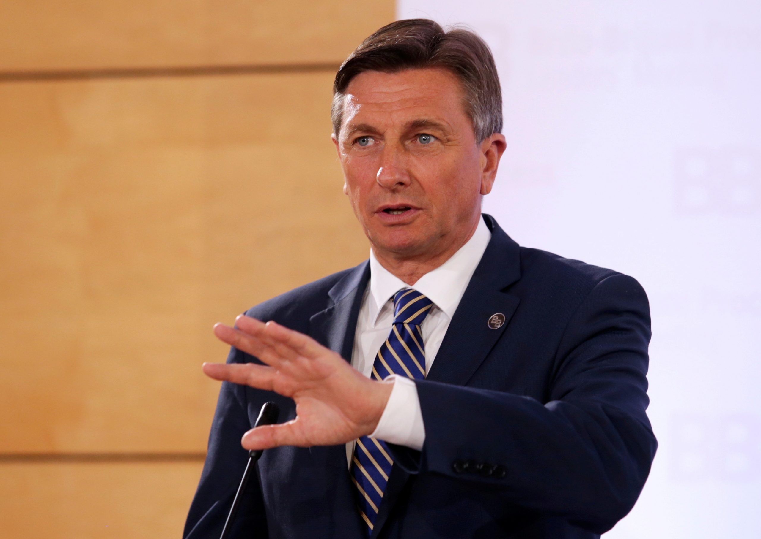 FILE PHOTO: Western Balkan leaders meet in Albania FILE PHOTO: President of Slovenia Borut Pahor speaks during a news conference after the Brdo-Brijuni Process Leaders' Meeting in Tirana, Albania May 9, 2019. REUTERS/Florion Goga/File Photo FLORION GOGA