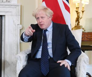 epa09497261 Britain's Prime Minister Boris Johnson meets Slovenian Prime Minister Janez Jansa (Not Pictured) at Downing Street in London, Britain, 30 September 2021.  EPA/FACUNDO ARRIZABALAGA/POOL