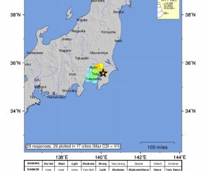 epa09511171 A handout shakemap made available by the United States Geological Survey (USGS) shows the location of a 5.9-magnitude earthquake hitting near the east coast of Honshu, Japan, 07 October 2021. The epicenter was recorded three kilometres south-southwest of Chiba at 62.0 km depth, according to the USGS.  EPA/USGS HANDOUT  HANDOUT EDITORIAL USE ONLY/NO SALES