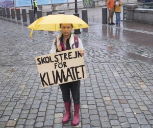 epa09524757 Swedish climate activist Greta Thunberg from the Fridays for Future climate movement protests at the Swedish Parliament Riksdagen in Stockholm, Seden, 10 October 2021. The poster reads 'School strike for Climate'.  EPA/Fredrik Sandberg  SWEDEN OUT