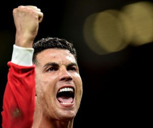 epaselect epa09535097 Manchester United's Cristiano Ronaldo reacts after winning the UEFA Champions League group F soccer match between Manchester United and Atalanta BC in Manchester, Britain, 20 October 2021.  EPA/Peter Powell