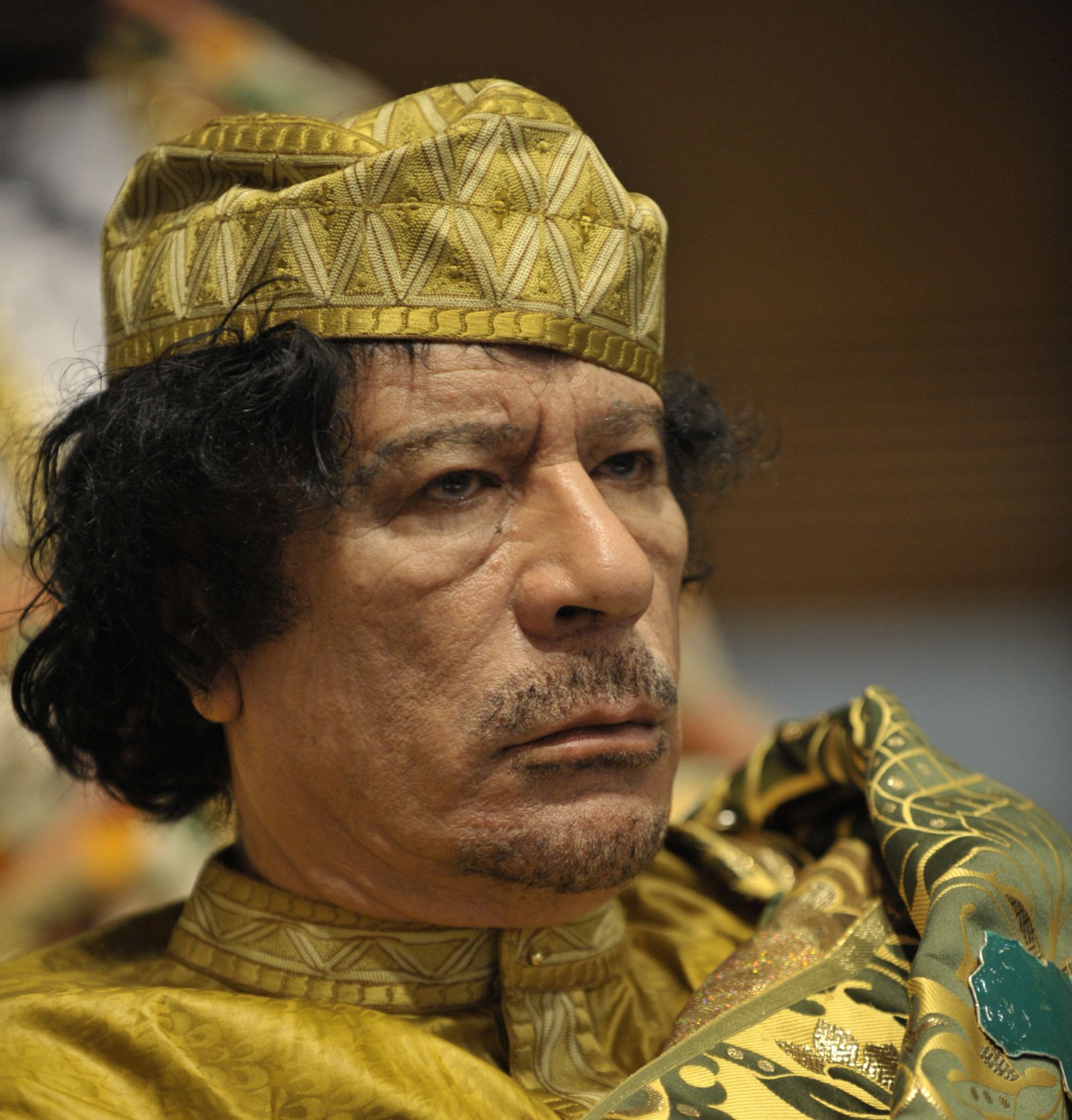 Muammar Qaddafi, the Libyan chief of state, attends the 12th African Union Summit in Addis Ababa, Ethiopia, Feb. 2, 2009. Qaddafi was elected chairman of the organization. (U.S. Navy photo by Mass Communication Specialist 2nd Class Jesse B. Awalt/Released)