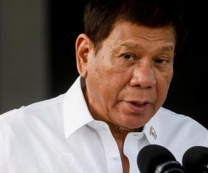 FILE PHOTO: Philippine President Rodrigo Duterte speaks during the arrival ceremony for the first COVID-19 vaccines to arrive in the country, at Villamor Air Base in Pasay, Metro Manila, Philippines, February 28, 2021. REUTERS/Eloisa Lopez/File Photo
