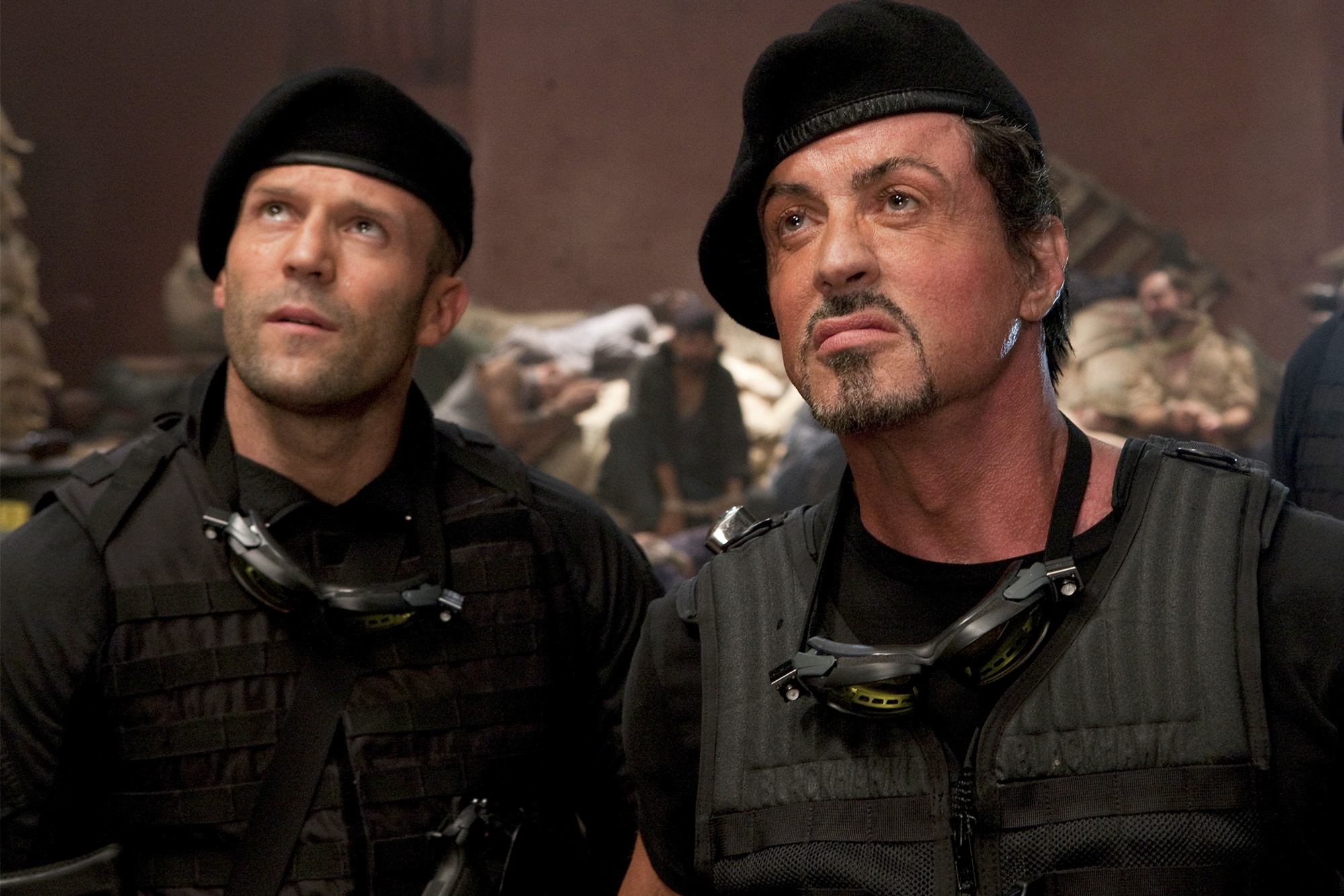 The Expendables (2010)
Lee Christmas (Jason Statham, left), Barney Ross (Sylvester Stallone, center) and Toll Road (Randy Couture, right)
CR: Karen Ballard/Lionsgate