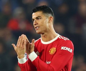 epa09560265 Manchester United's Cristiano Ronaldo reacts during the UEFA Champions League group F soccer match between Atalanta BC and Manchester United at the Gewiss stadium in Bergamo, Italy, 02 November 2021.  EPA/PAOLO MAGNI
