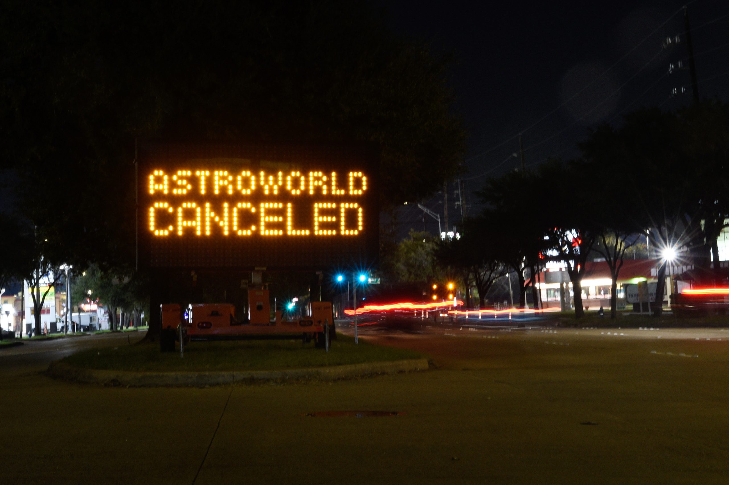 epa09567532 A view on the Astroworld music festival venue after all further events are canceled following a concert where eight people were killed and several others injured at a concert at the Astroworld Music Festival in Houston, Texas, USA, 06 November 2021. According to reports eight people have died and many others are injured after a crowd surge towards the stage where US rapper Travis Scott was performing 05 November. 17 people were transported to hospitals and others were being treated at a field hospital nearby.  EPA/KEN MURRAY