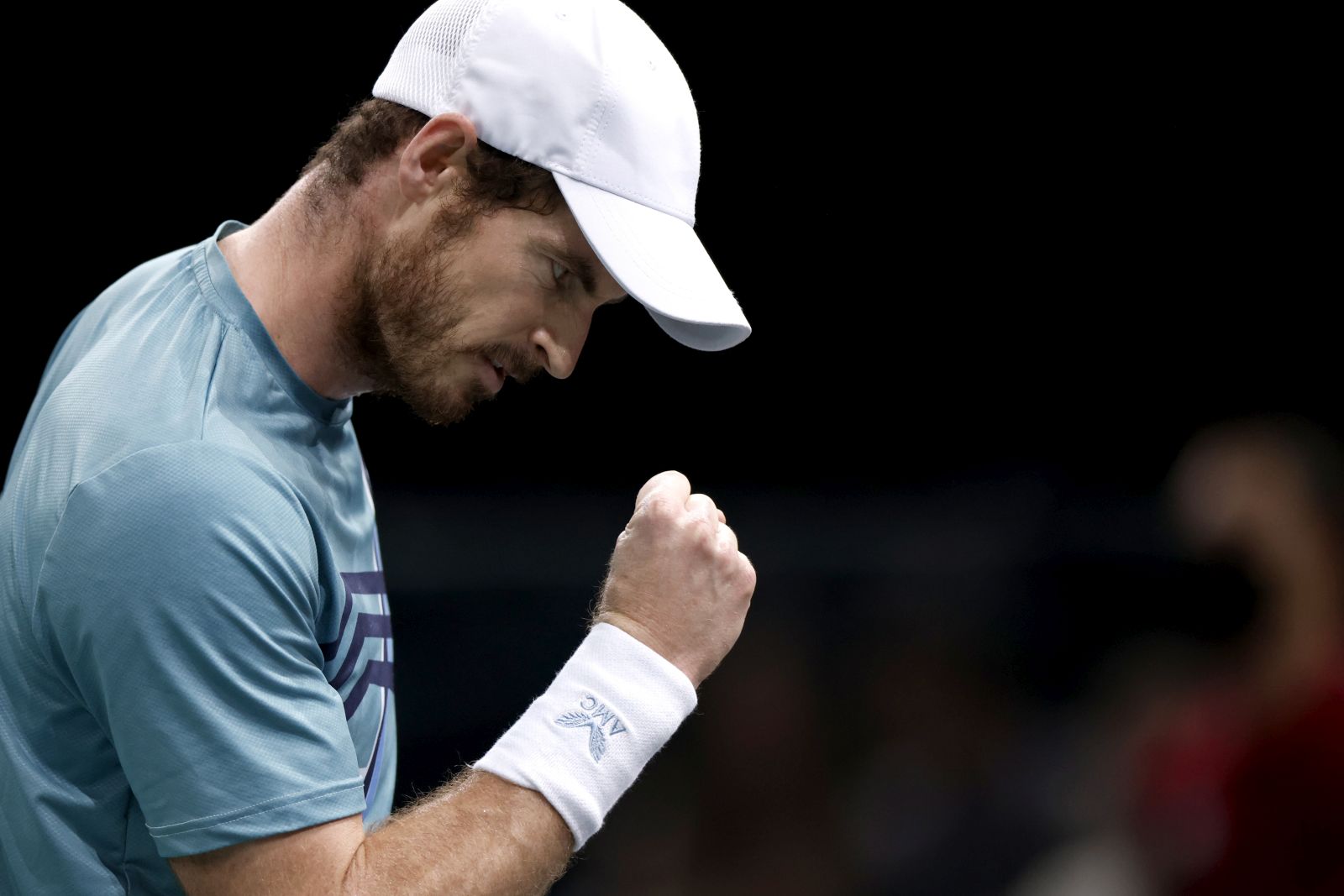 epa09558160 Andy Murray of Britain reacts during his first round match against Dominik Koepfer of Germany at the Rolex Paris Masters tennis tournament in Paris, France, 01 November 2021.  EPA/YOAN VALAT