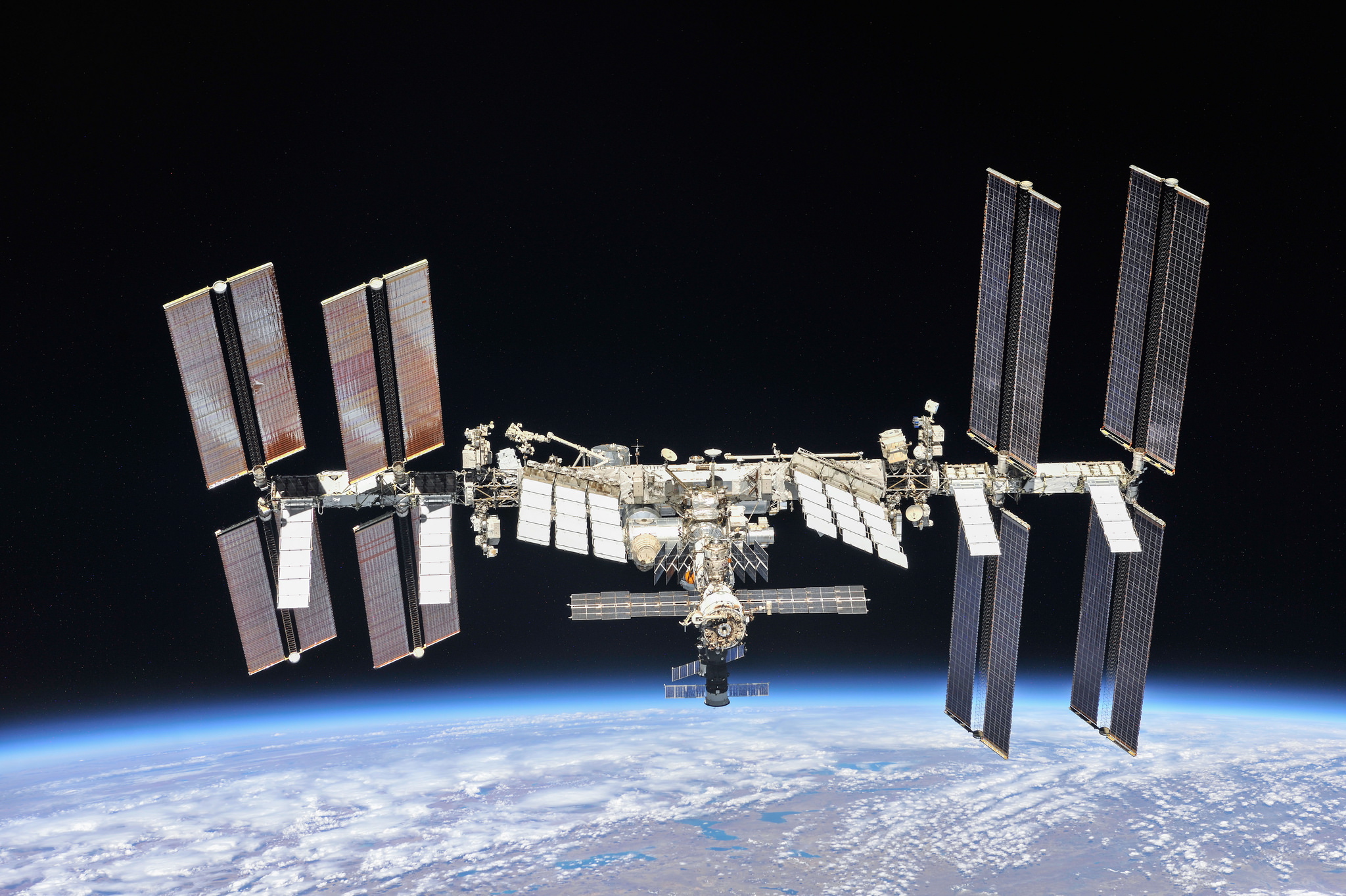 epa09584865 (FILE) - An undated handout file picture made available by the National Aeronautics and Space Administration (NASA) shows the International Space Station (issued 16 November 2021). NASA announced that on 15 November 2021, the International Space Station (ISS) Flight Control team was notified of indications of a satellite breakup that may create sufficient debris -- generated by a Russian Anti-Satellite (ASAT) test against one of its own satellites -- to pose a conjunction threat to the station. NASA Administrator Bill Nelson released a statement about the incident saying that due the debris generated by 'the dangerous Russian ASAT test, ISS astronauts and cosmonauts undertook emergency procedures for safety.' A press statement by US Secretary of State Antony Blinken also condemned Russia's test.  EPA/NASA HANDOUT  HANDOUT EDITORIAL USE ONLY/NO SALES