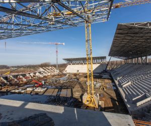 04.01.2021., Osijek, Kopacki rit - Izgradnja novog nogometnog stadiona na Pampasu. Tri strane tribina su izgradjene i natkrivene.
Photo: Davor Javorovic/PIXSELL