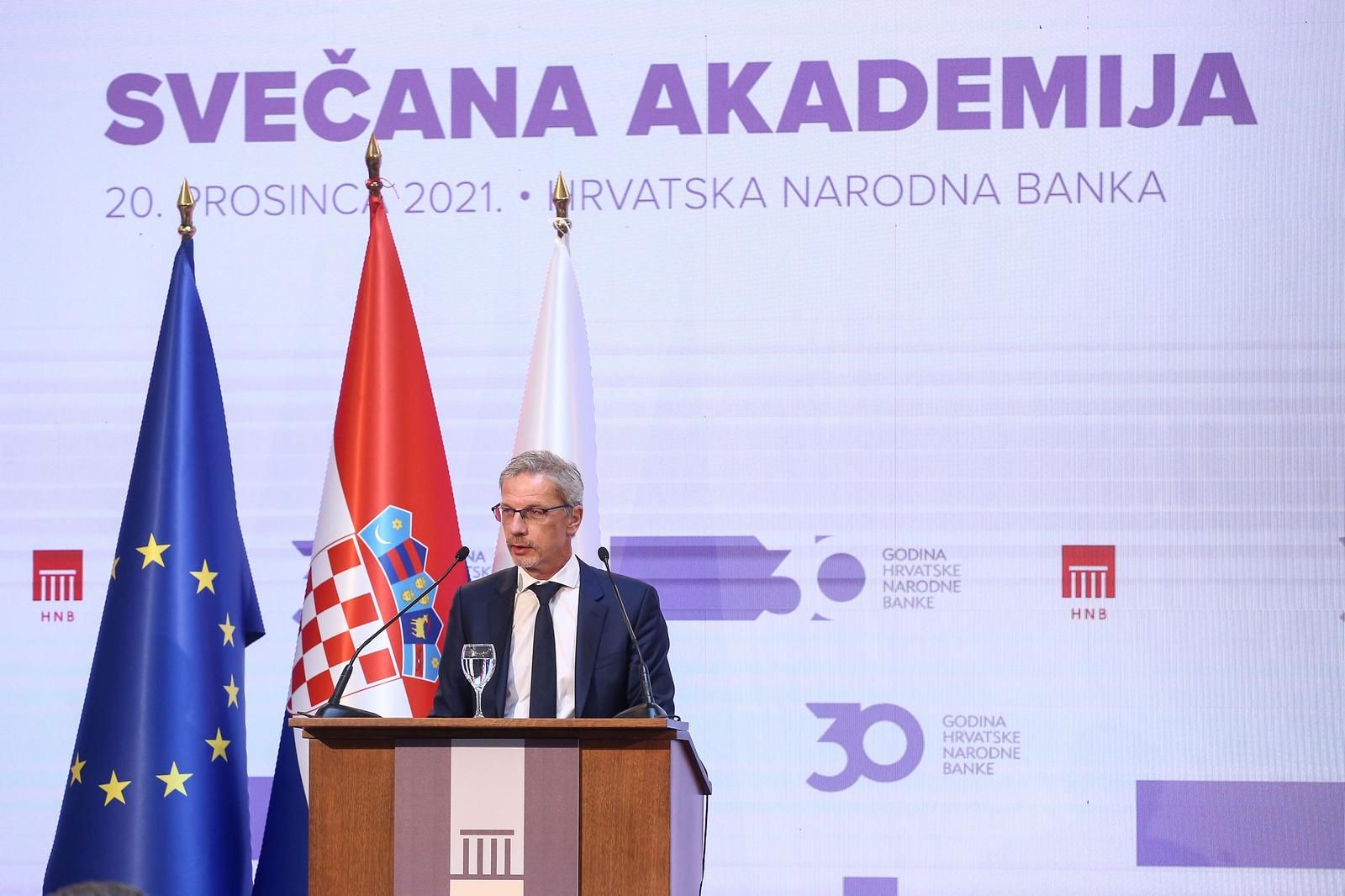 20.12.2021., Zagreb - Svecana akademija povom 30. obljetnice Hrvatske narodne banke. Boris Vujcic.