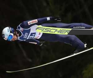 epa09621417 Kamil Stoch of Poland in action during the team competition of the FIS Ski Jumping World Cup at the Adam Malysz Ski Jump in Wisla, Poland, 04 December 2021.  EPA/Grzegorz Momot POLAND OUT