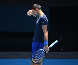 epa09679666 Novak Djokovic of Serbia is seen during a training session at Melbourne Park in Melbourne, Australia, 12 January 2022.  EPA/JAMES ROSS  AUSTRALIA AND NEW ZEALAND OUT