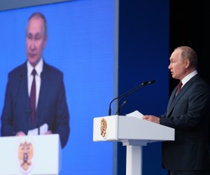 epa09680152 Russian President Vladimir Putin delivers a speech during an event marking the 300th anniversary of Russian prosecution service, at the State Kremlin Palace in Moscow, Russia, 12 January 2022.  EPA/EGOR ALEEV / KREMLIN POOL / SPUTNIK / POOL MANDATORY CREDIT