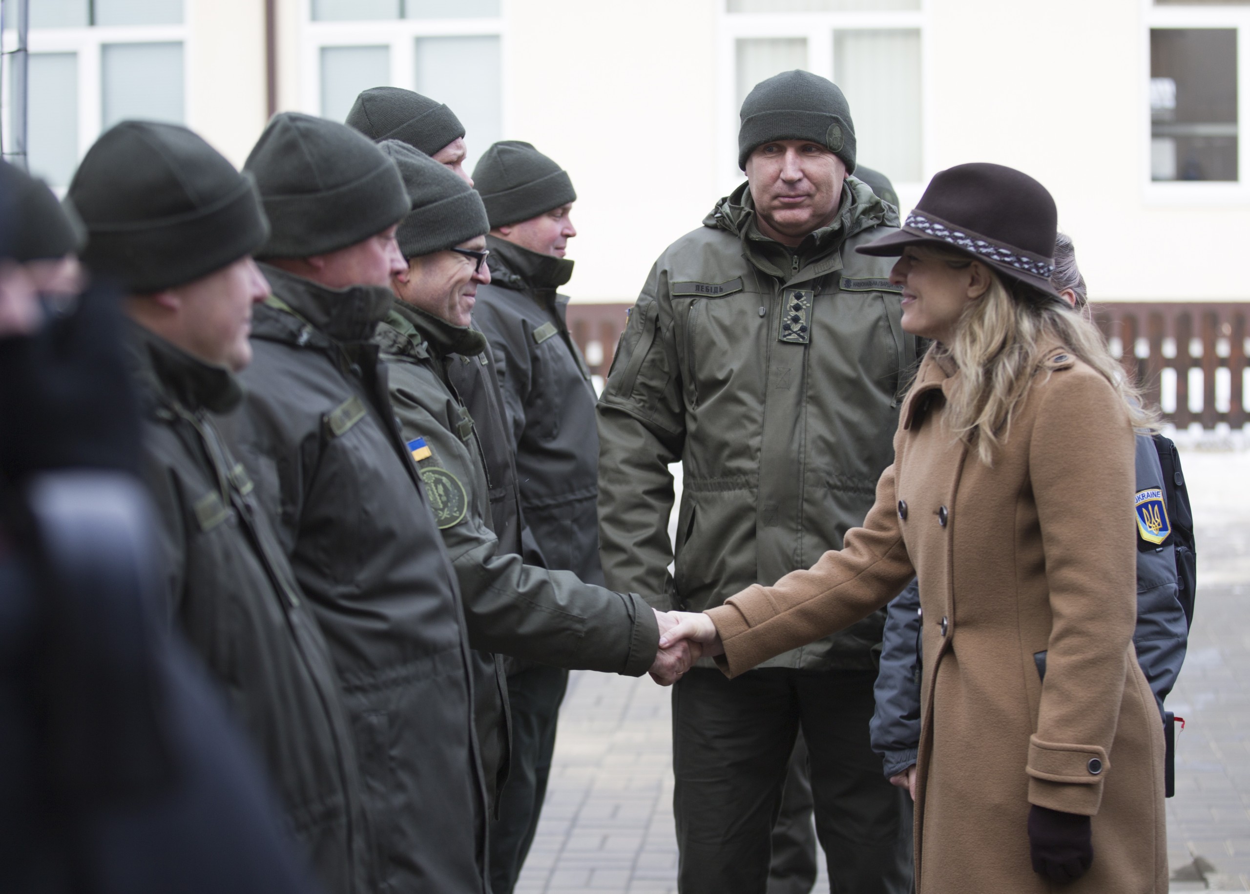 epa09693252 A handout photo made available by the Ukrainian National Guard press service shows Melanie Joly (R), Canadian Foreign Minister, visiting the International training center of Ukrainian National Guard in the village of Stare of Kyiv Region, Ukraine, 18 January 2022. Melanie Joly arrived in Ukraine to reaffirm the unity of NATO members in support of Ukraine and the continuation of fruitful cooperation between Canada and Ukraine.  EPA/UKRAINIAN NATIONAL GUARD PRESS SERVICE HANDOUT HANDOUT HANDOUT EDITORIAL USE ONLY/NO SALES