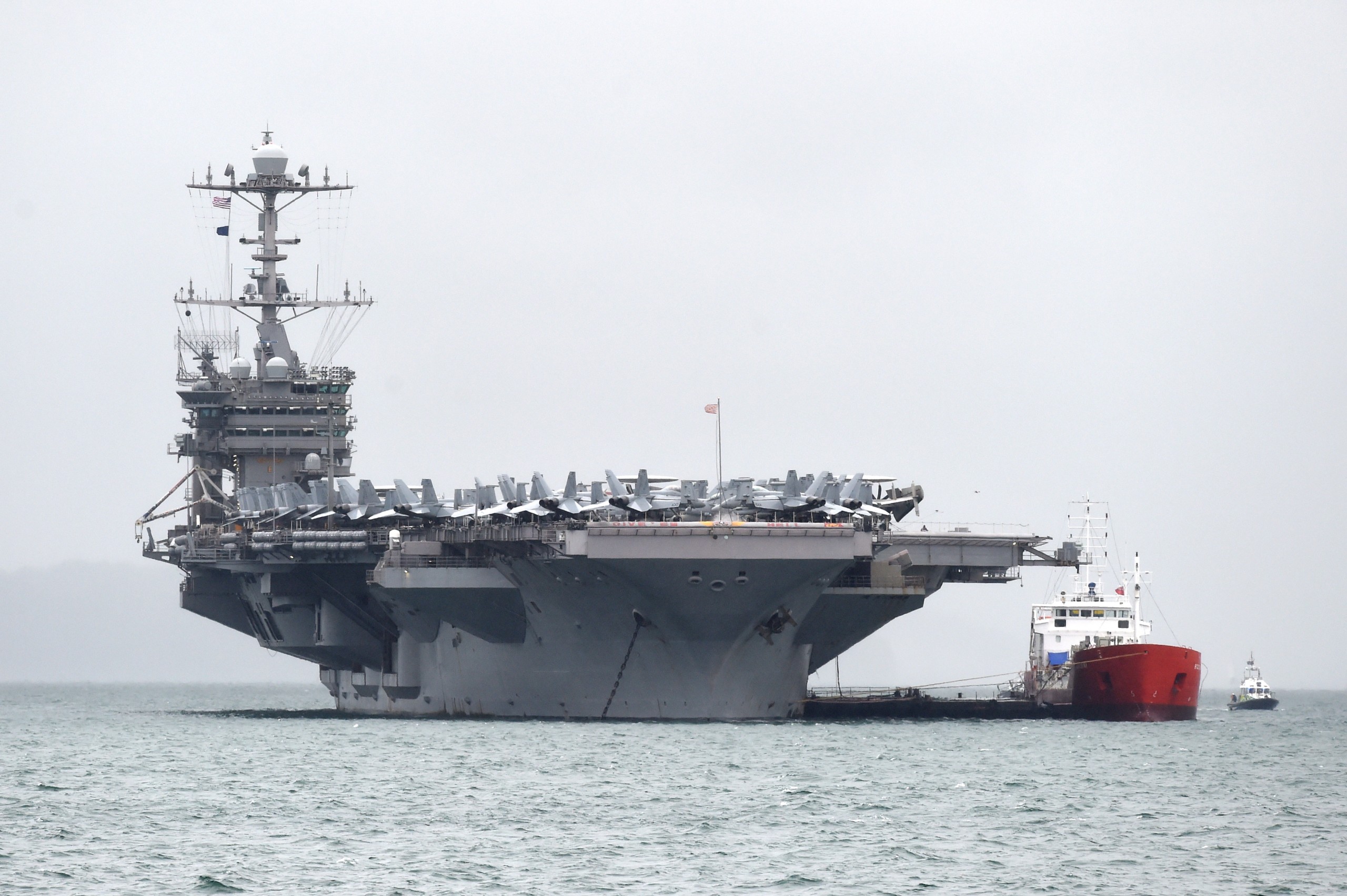 epa09701835 (FILE) - A general view of US Navy's USS Harry S. Truman Navy in Portsmouth, Britain, 06 October 2018 (reissued 22 January 2022). The Pentagon on 21 January 2022 announced that aircraft carrier 'USS Harry S. Truman' is deployed to the Mediterranean Sea for NATO exercise 'Neptune Strike 22'. The long-planned manoeuvre in the Mediterranean are to start 24 January.  EPA/FACUNDO ARRIZABALAGA *** Local Caption *** 54680966