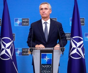 epa09706734 NATO Secretary General Jens Stoltenberg during a joint press conference at the end of a meeting at the NATO headquarters in Brussels, Belgium, 24 January 2022. The Finnish and Swedish foreign ministers are at NATO for talks on cooperations in the Baltic Sea.  EPA/STEPHANIE LECOCQ