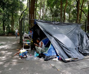epa09714482 A makeshift shelter is installed on a street in Sao Paulo, Brazil, 27 January 2022 (issued 28 January 2022).  EPA/FERNANDO BIZERRA
