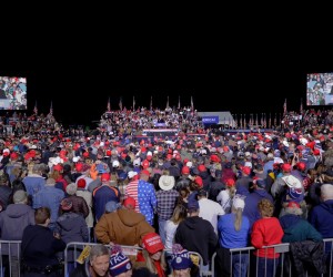epa09717416 The crowd in front of the stage listens to former US president Donald Trump speak at a Save America Rally, held outdoors at the Montgomery County Fairgrounds in Conroe, Texas, USA, 29 January 2022. Trump has been holding rallies at various locations as mid-term election races heat up.  EPA/MICHAEL WYKE