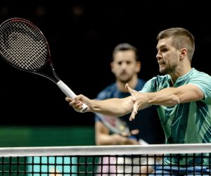 epa09739049 Nikola Mektic (R) and Mate Pavic, both from Croatia, in action against Robin Haase and Matwe Middelkoop, both from the Netherlands, during the 49th ABN AMRO World Tennis Tournament in Rotterdam, The Netherlands, 08 February 2022.  EPA/SANDER KONING