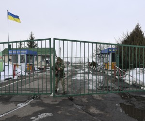 epa09763309 General view of the Goptivka border crossing between Ukraine and Russia not far from Eastern Ukrainian city of Kharkiv, 16 February 2022 amid tensions on the Ukrainian-Russian border.  EPA/SERGEY KOZLOV