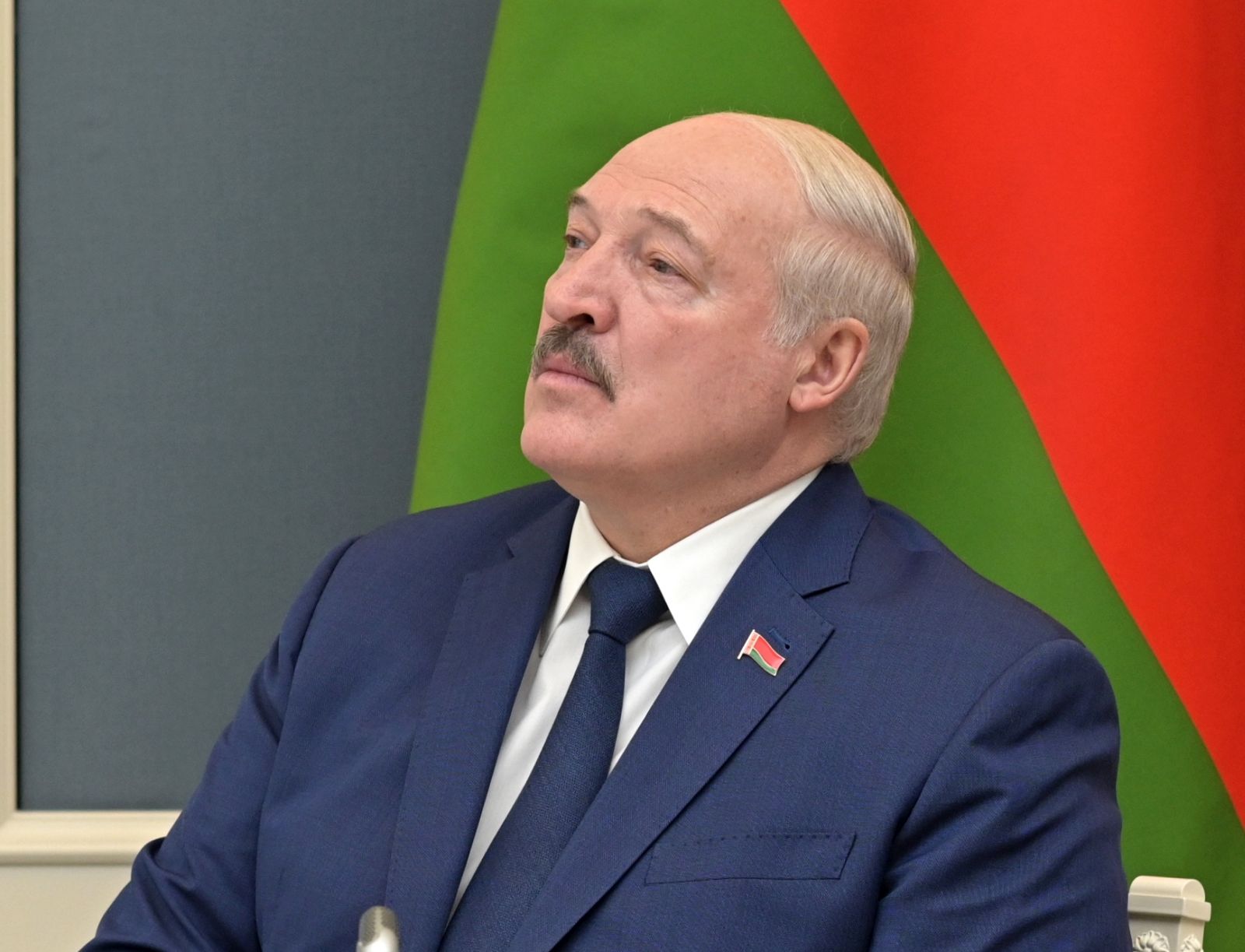 epa09771338 Belarusian President Alexander Lukashenko looks at the screen as the Russian President starts the exercises of the Russian strategic deterrence forces with launches of the ballistic missiles from the situation center in the Moscow Kremlin in Moscow, Russia, 19 February 2022. The joint exercises of the military forces 'Union Courage-2022' of Russia and Belarus are held from February 10 to 20. As specified in the Russian Ministry of Defense, the purpose of these exercises is to work out the tasks of 'stopping and repelling external aggression' during a defensive operation, as well as 'countering terrorism and protecting the interests of the Union State'. In Belarus, the holding of joint exercises was called a response to the 'continuing militarization' of European countries. President of Belarus Alexander Lukashenko allowed the recognition of the independence of the self-proclaimed Donetsk and Luhansk People's Republics (DPR and LPR) by Minsk.  EPA/ALEKSEY NIKOLSKYI/ SPUTNIK/ KREMLIN POOL