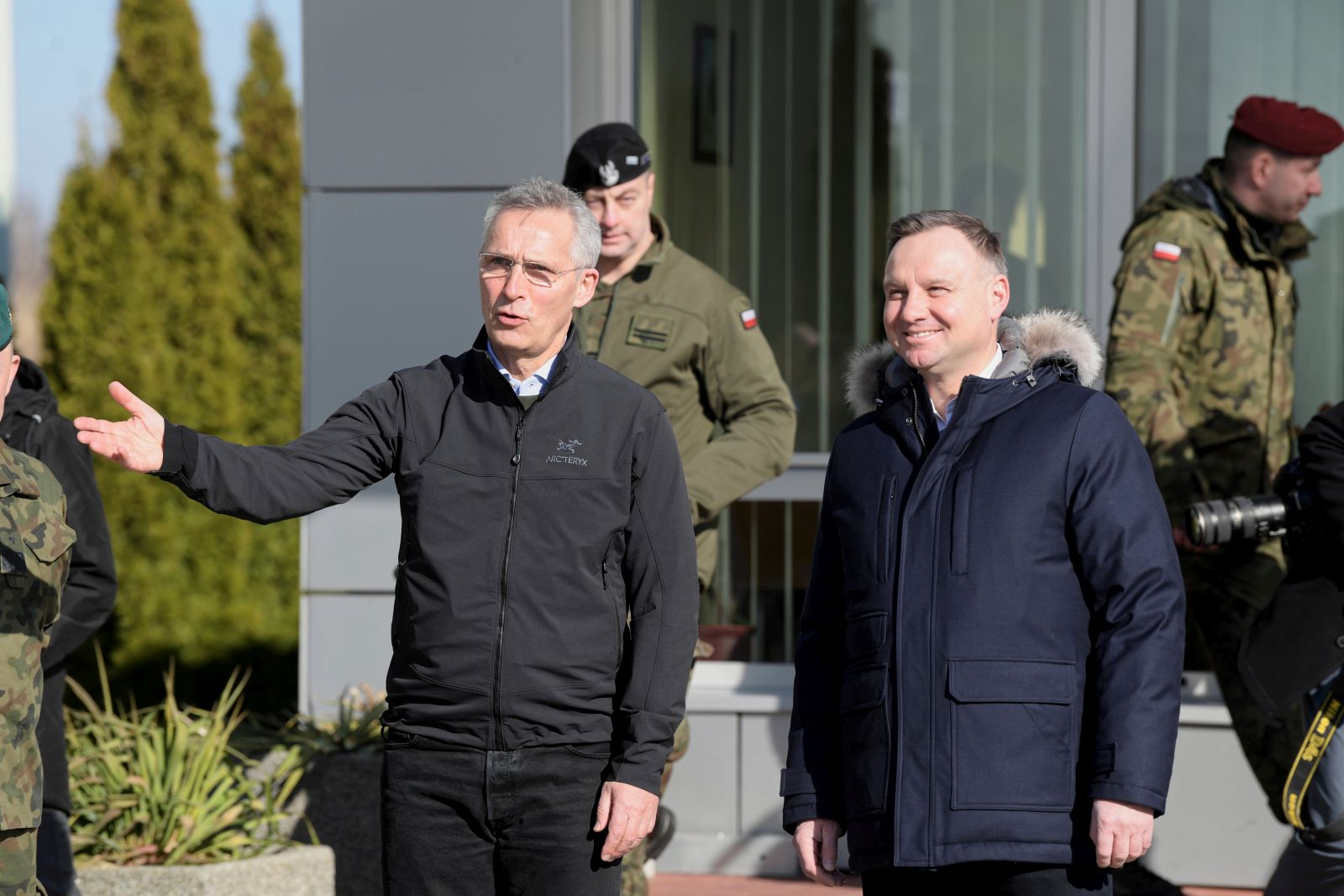 epa09793165 Polish President Andrzej Duda (R) and NATO Secretary General Jens Stoltenberg (L) prior to their meeting at the Lask air base, Poland, 01 March 2022.  EPA/Grzegorz Michalowski POLAND OUT