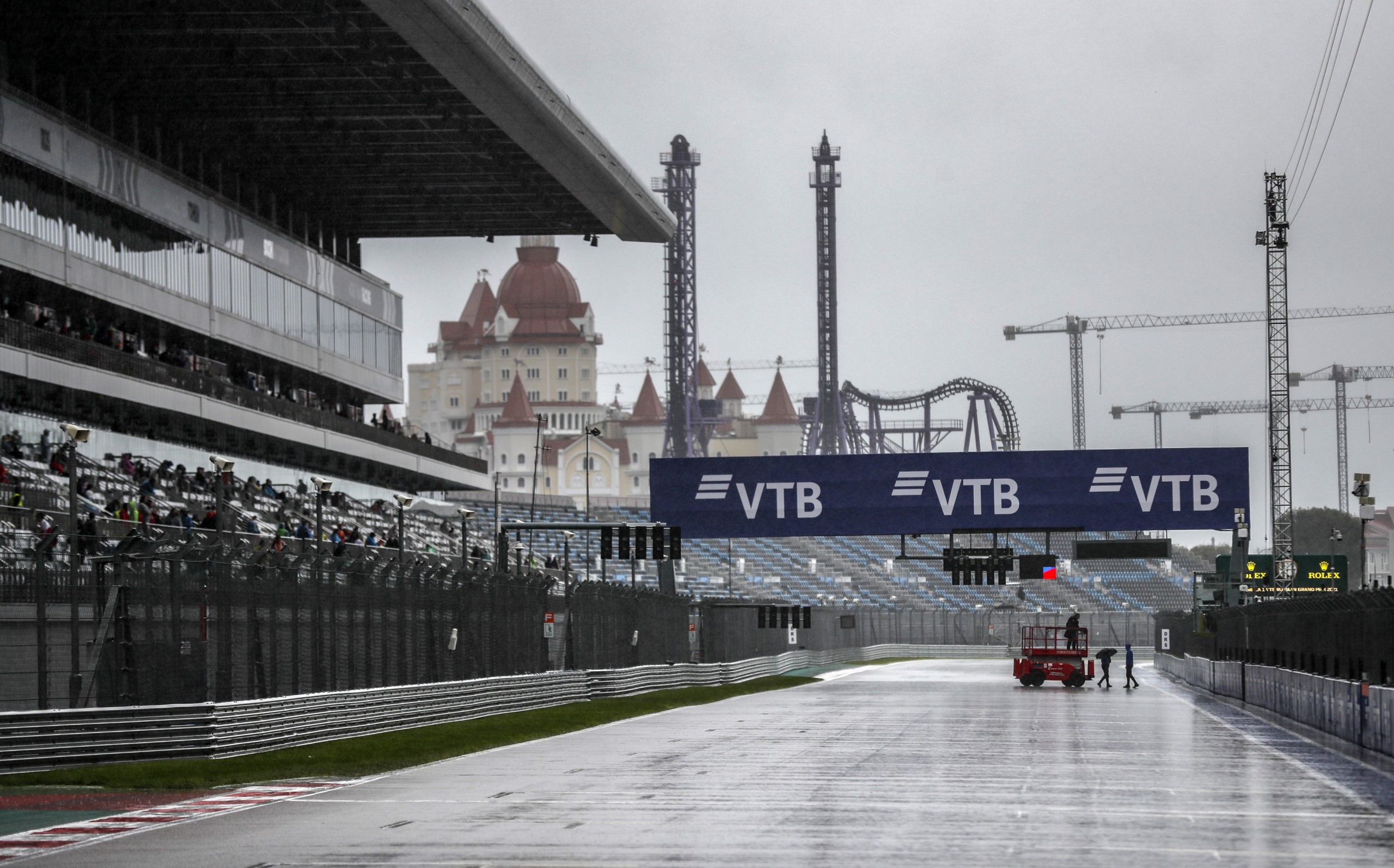 epa09798739 (FILE) - General view of the Sochi Autodrom race track during heavy rain in Sochi, Russia, 25 September 2021. The third practice session of the 2021 Formula One Grand Prix of Russia was canceled due to heavy rainfall. The Formula One Grand Prix of Russia will take place on 26 September 2021 (re-issued on 03 March 2022). The Formula 1 organizers announced on 03 March 2022 the decision to terminate the contract with the Russian Grand Prix promoter. This decision, reads the statment by F1: 'means that Russia will no longer have a race in the future'. Last week F1 announced that it is impossible to hold the Russian Grand Prix in 2022 in the current circumstances.  EPA/Yuri Kochetkov *** Local Caption *** 57193613
