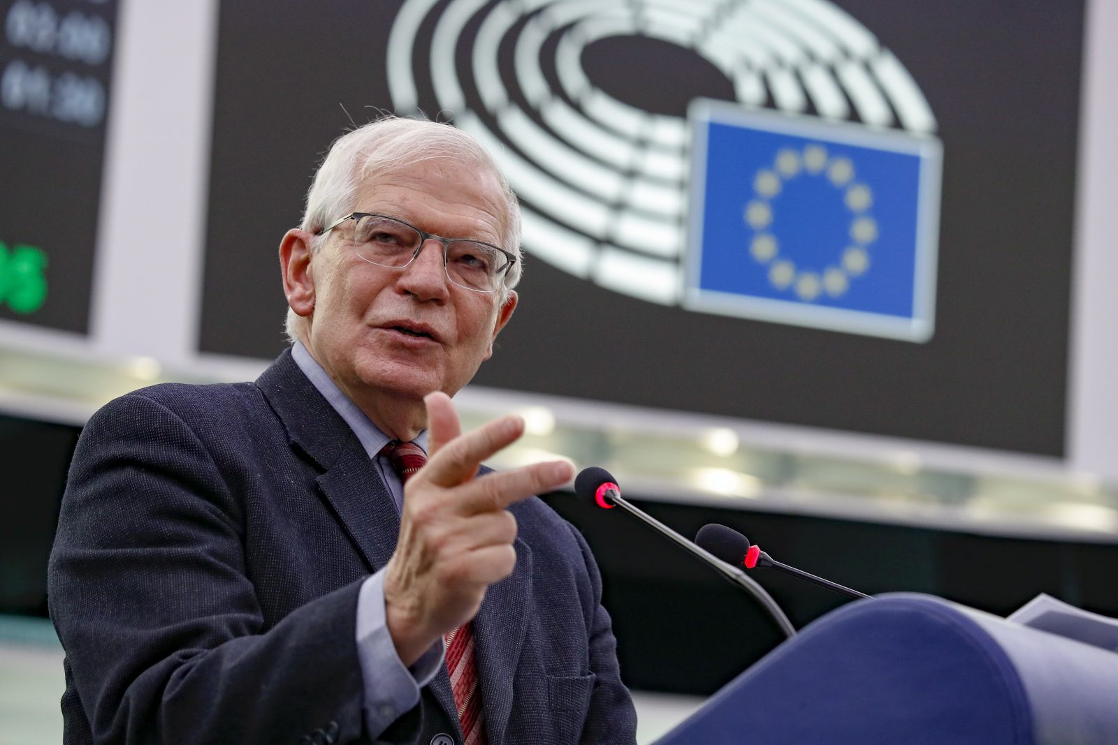 epa09812102 The high representative for the Foreign Affairs of the European Union Josep Borrell during a debate on the EU's role in a changing world and the security situation of Europe following the Russian aggression and invasion on Ukraine', at the European Parliament in Strasbourg, France, 09 March 2022. The session of the European Parliament runs from 07 till 10 March 2022.  EPA/JULIEN WARNAND