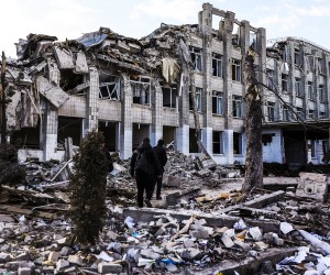 epa09818263 The destroyed main building of school number 25, after being bombed  in Zhytomyr, Ukraine, 11 March 2022. According to the United Nations refugee agency UNHCR, over 2.5 million people have fled Ukraine since the Russian invasion began on 24 February. Many, however, have decided to stay and fight.  EPA/MIGUEL A. LOPES